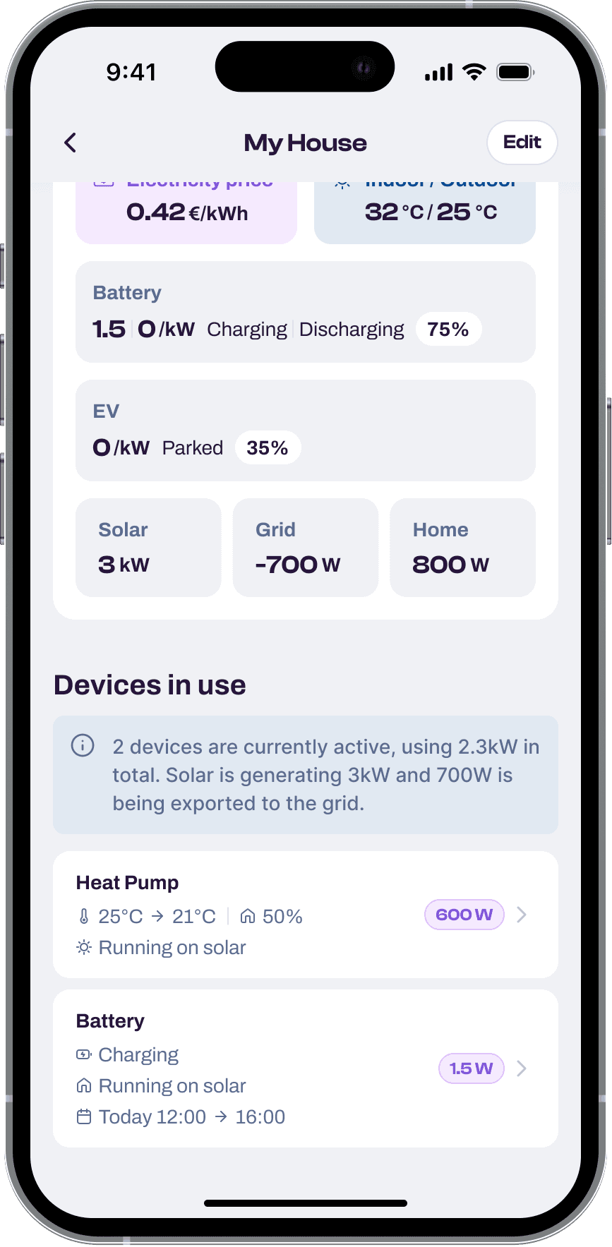 Wattiva MyHouse app — devices in use