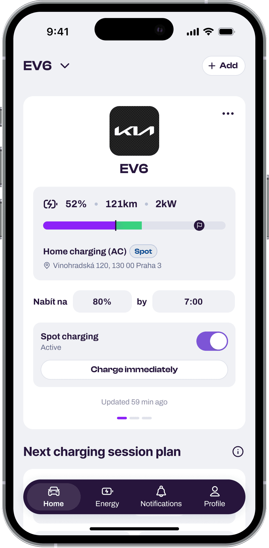 Wattiva app — EV charging status